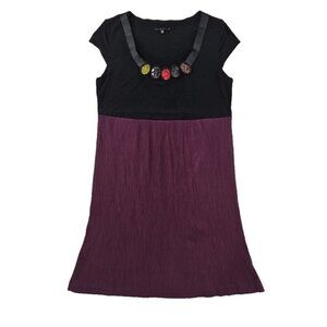 Tiana A Line Dress Women's 12 Stretch Black & Purple Stones Cap Sleeve EUC